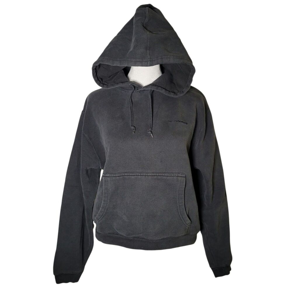 Vtg Reebok Hoodie M Faded Black Embroidered Logo Sweatshirt Y2K 90s Gorpcore